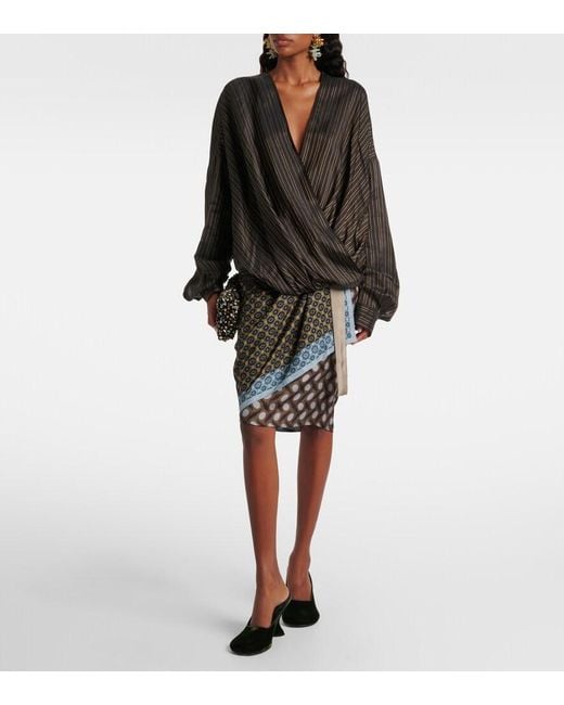 Dries Van Noten Black Striped Draped Wrap Top