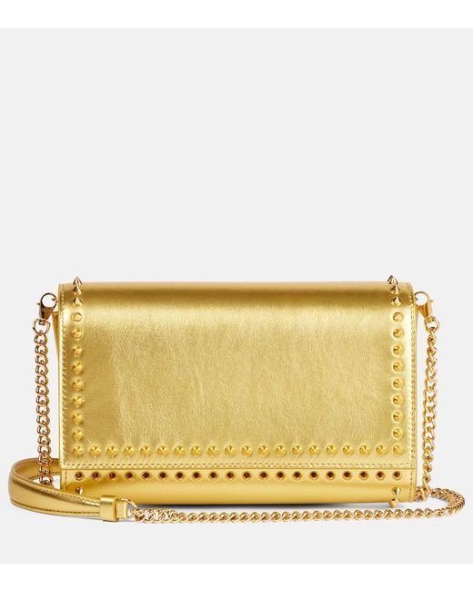 Christian Louboutin Yellow Paloma Spiked Metallic Leather Clutch
