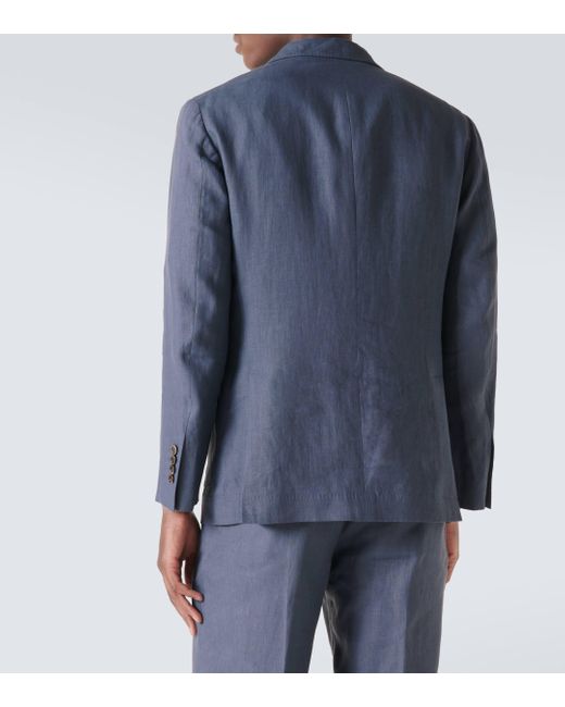 Brunello Cucinelli Blue Linen Blazer for men