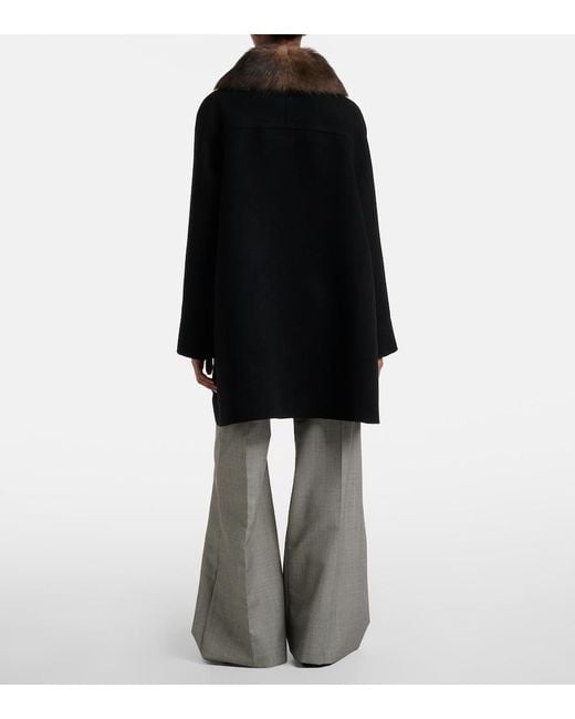 Valentino Black Shearling-Trimmed Virgin Wool Coat