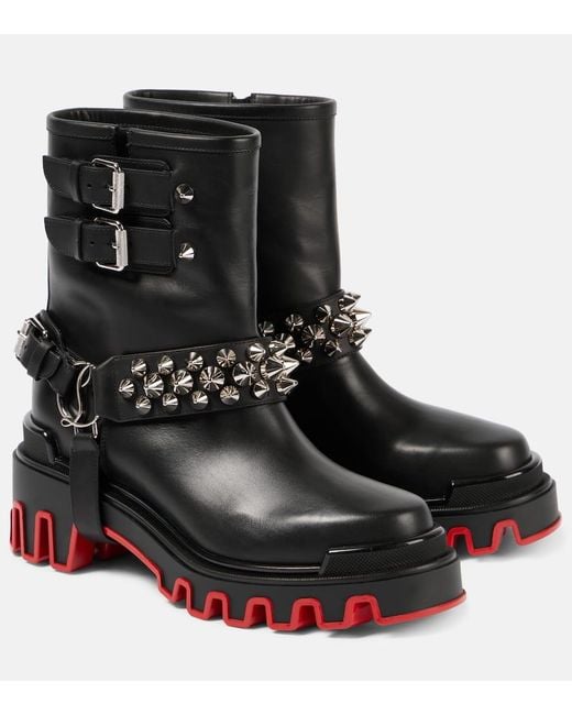 Christian Louboutin Black Dune Bike Studded Leather Ankle Boots