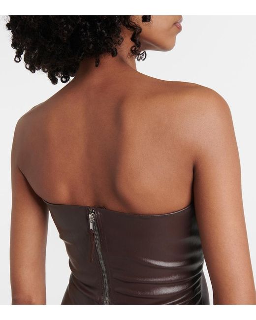 Rick Owens Brown Prong Cutout Coated Denim Bustier Dress