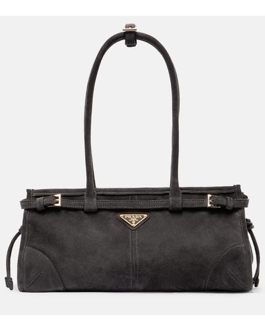 Prada Black Bonnie Medium Suede Shoulder Bag