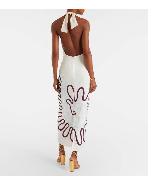 Cala De La Cruz White Bedrucktes Maxikleid Clara Aus Leinen