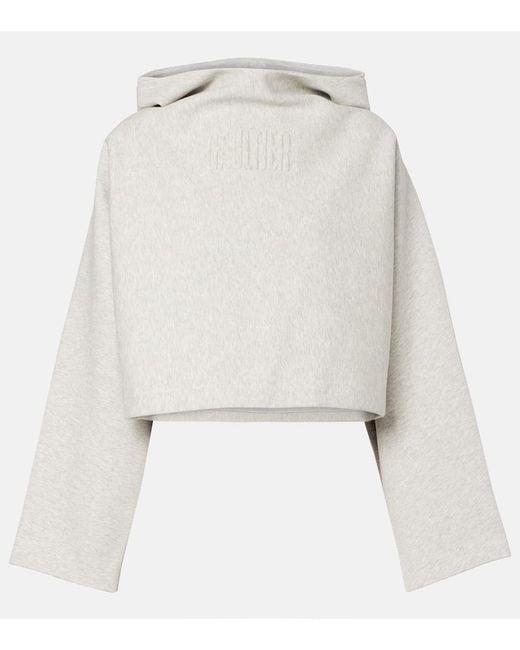 Jean Paul Gaultier White Cropped Embossed Logo Cotton Hoodie