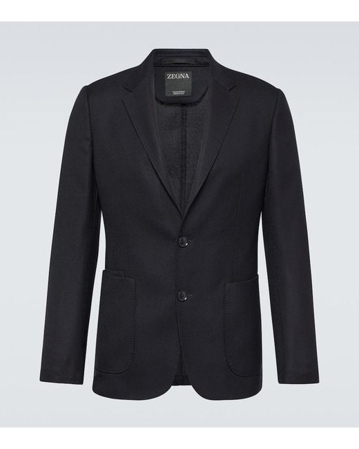 Zegna Blue Single-Breasted Wool Blazer for men