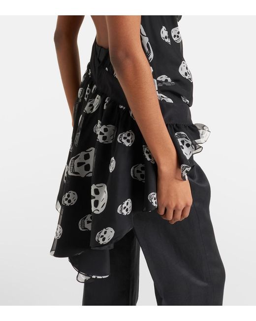 McQueen Black Skull Asymmetric Halterneck Chiffon Top