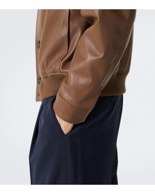 Slowear Brown Leather Bomber Jacket for men