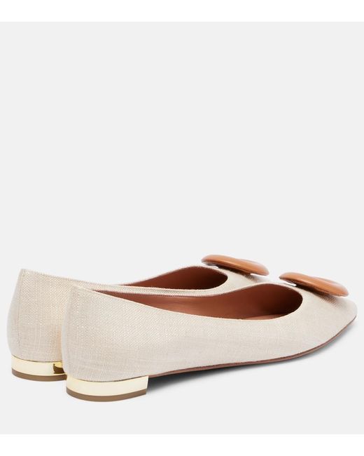 Aquazzura Brown Hoop Leather-Trimmed Ballet Flats