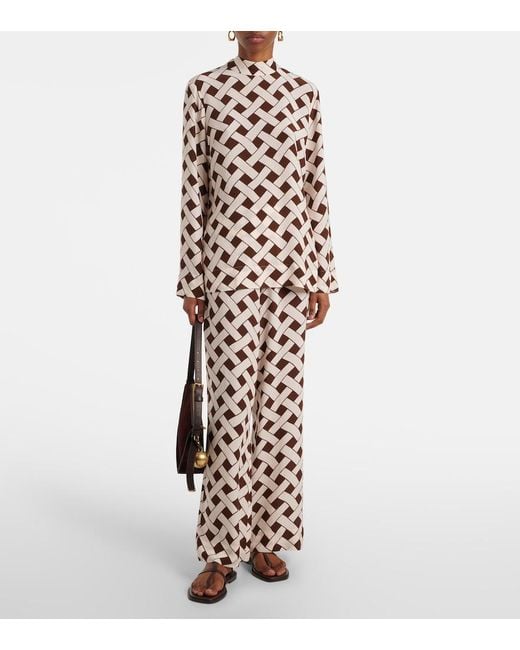 Rixo Brown Libra Printed Tie-Neck Blouse