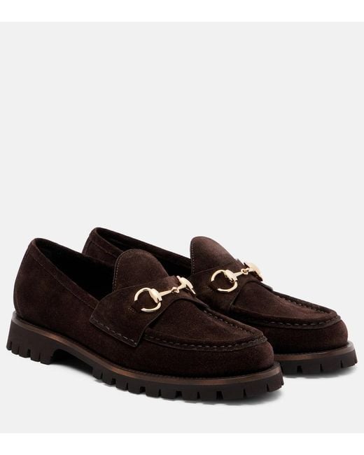 Gucci Black Sylke Horsebit Suede Loafers