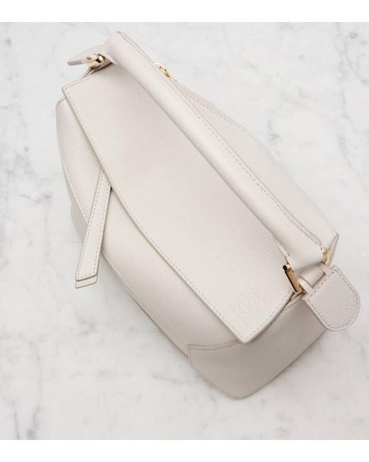 Loewe White Puzzle Edge Small Leather Tote Bag