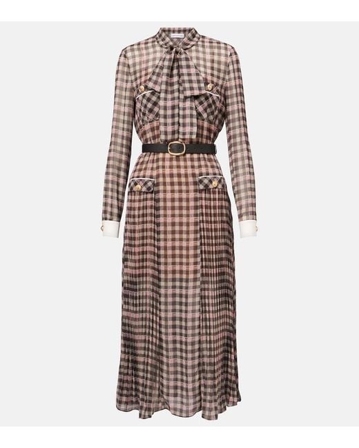 Self-Portrait Multicolor Checked Chiffon Midi Dress