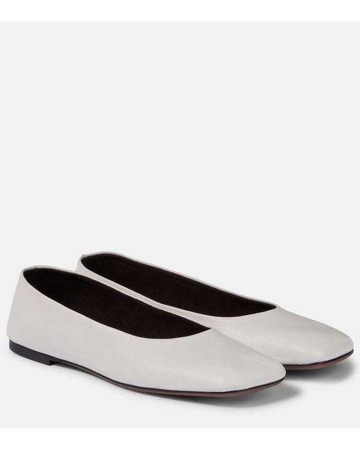 The Row White Square Leather Ballet Flats