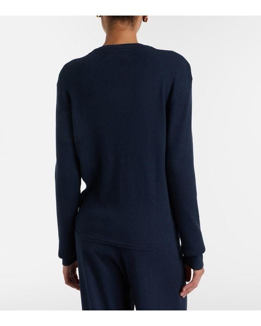 Lisa Yang Blue Abeena Ribbed-Knit Cotton And Cashmere Cardigan