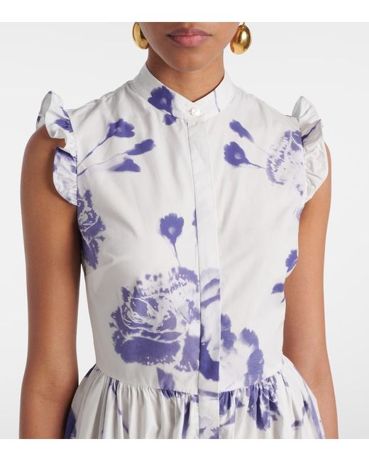 Erdem Blue Floral Cotton Poplin Midi Dress