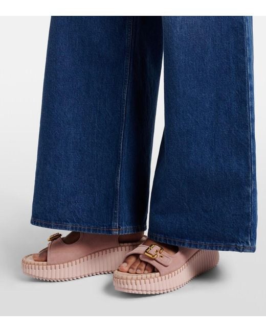 Chloé Pink Nama Suede Platform Sandals