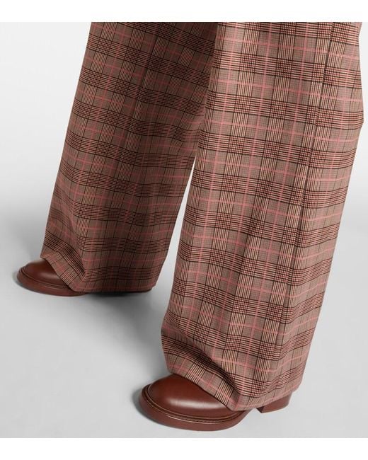 Etro Brown Checked High-Rise Wide-Leg Pants