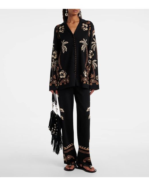 Alanui Black Glimpse Of Eden Wool And Silk Shirt