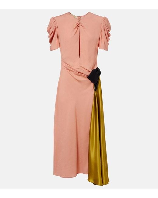 Valentino Orange Bow-Detail Draped Midi Dress