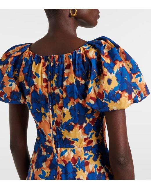 Ulla Johnson Blue Imara Floral Cotton Poplin Midi Dress