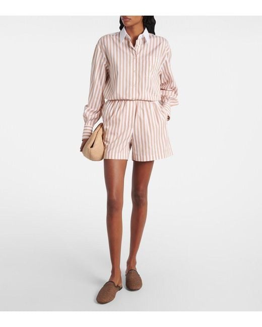 Brunello Cucinelli Pink Striped Cotton And Silk Bermuda Shorts