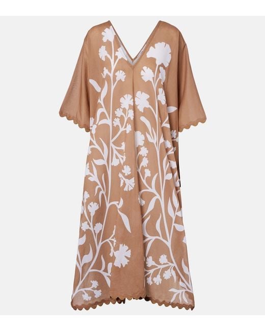 Juliet Dunn Pink Floral Scalloped Cotton Kaftan