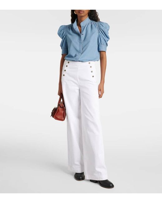 Pantalones Anchos De Tiro Alto FRAME de color White