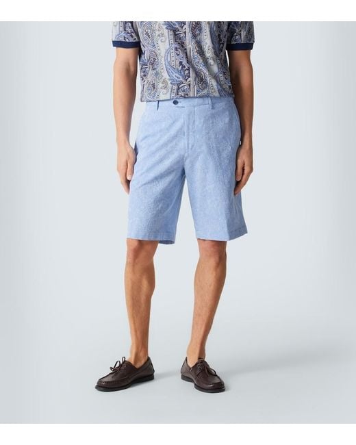 Etro Blue Paisley Cotton Bermuda Shorts for men