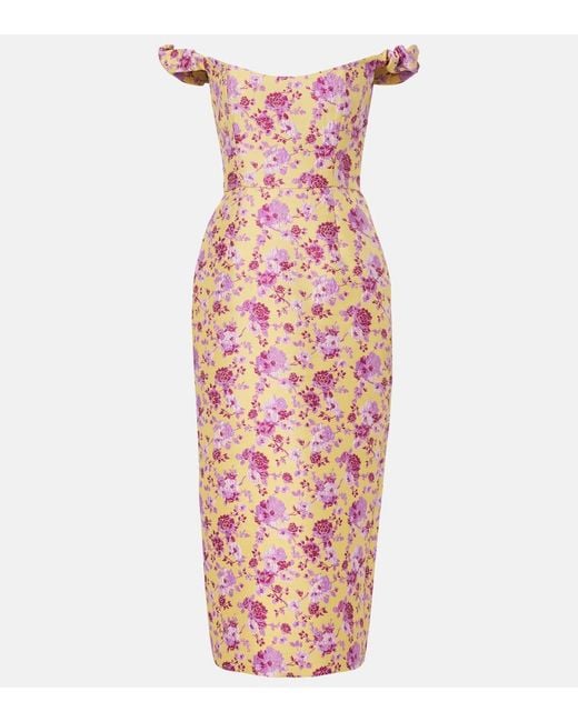 Markarian Pink Amara Floral Off-Shoulder Brocade Midi Dress