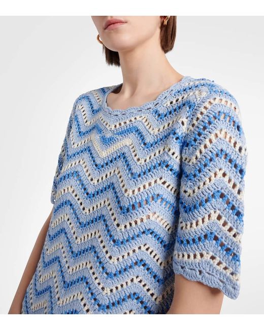 Ganni Blue Crochet Cotton Minidress