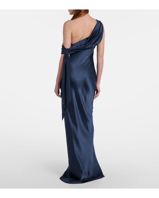 The Sei Blue Draped One-Shoulder Silk Charmeuse Gown