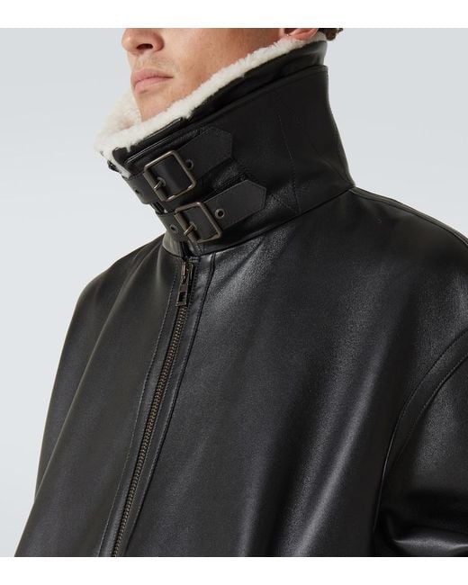 Loewe Black Shearling-Trimmed Leather Jacket for men