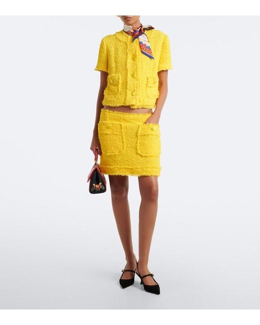 Dolce & Gabbana Yellow Cotton-Blend Tweed Miniskirt