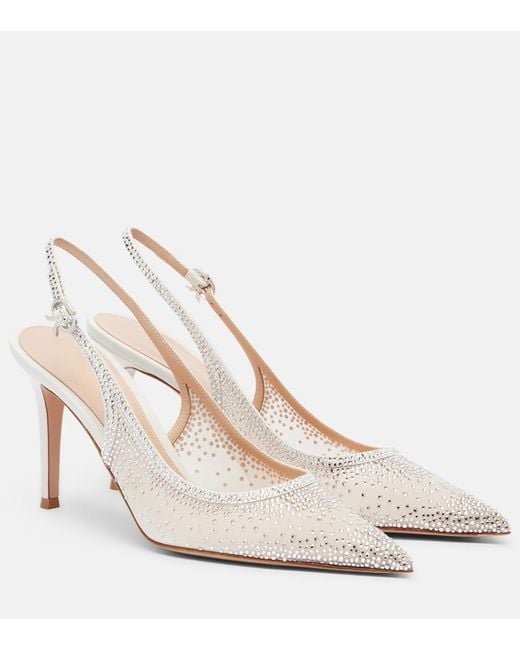 Gianvito Rossi Natural Regina Embellished Leather Slingback Pumps
