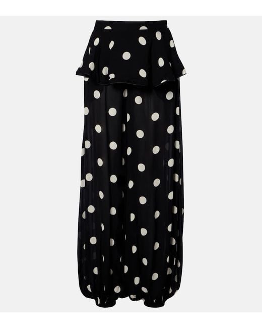 Adriana Degreas Black Solid Peplum Polka-Dot Balloon Pants