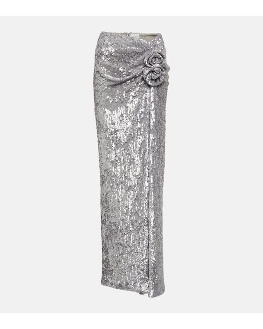 Magda Butrym Gray Floral-Applique Sequined Maxi Skirt
