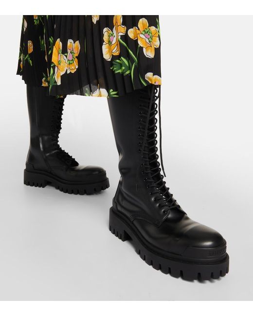 Balenciaga Black Strike Lace-Up Leather Boots