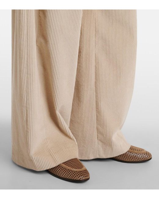 Brunello Cucinelli Natural Monili Cotton Corduroy Wide-Leg Pants