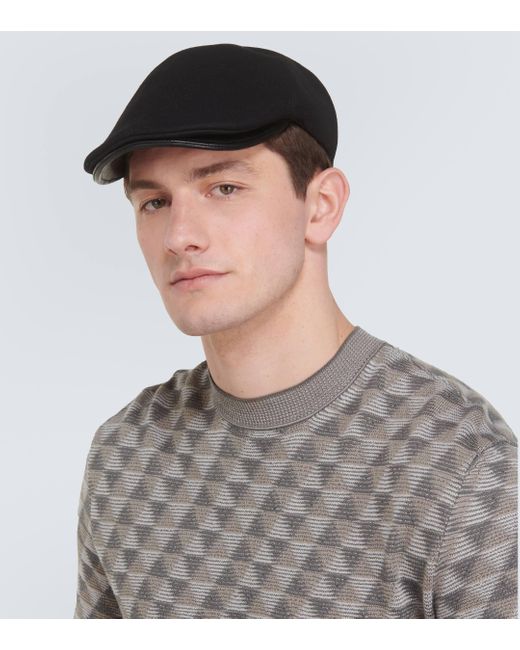 Giorgio Armani Black Wool And Cashmere-blend Flat Cap for men