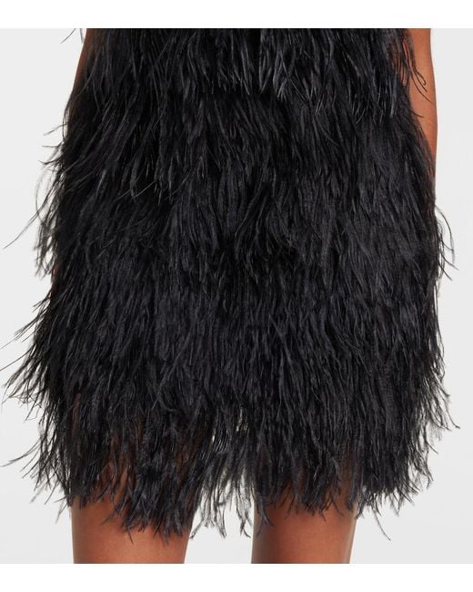 The Attico Black Feather-Trimmed Embroidered Minidress