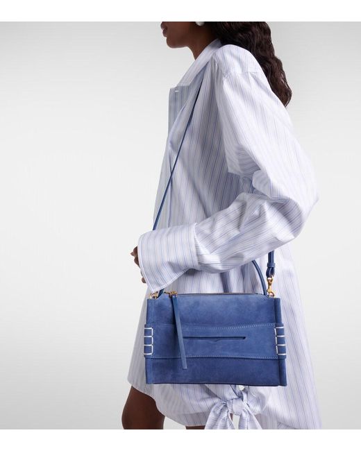 J.W. Anderson Blue Loafer Small Suede Shoulder Bag