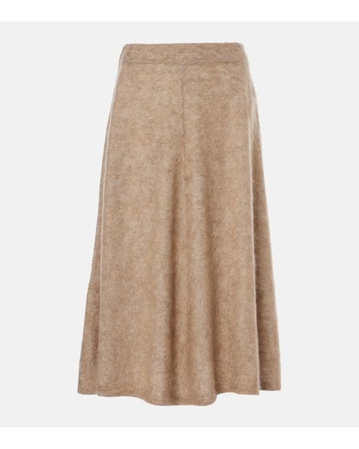 Brunello Cucinelli Natural Wool And Cashmere-Blend Midi Skirt