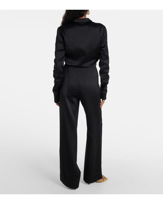 Totême  Black High-Rise Satin Wide-Leg Pants