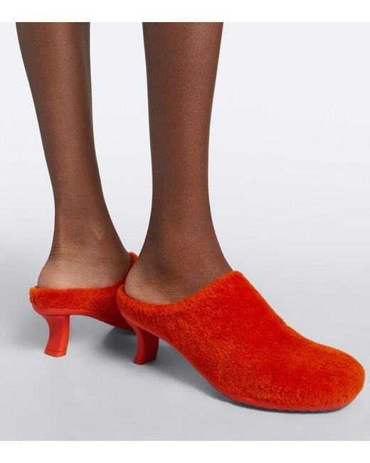 Loewe Orange Dive Shearling Mules