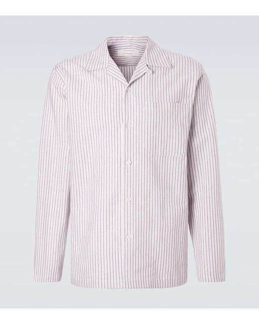 Umit Benan Pink Havana Striped Linen And Cotton Shirt for men