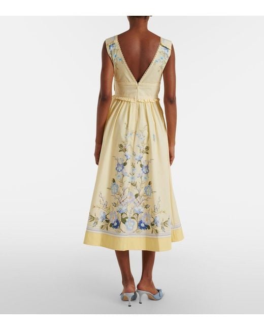 Self-Portrait White Floral Cotton Poplin Midi Dress