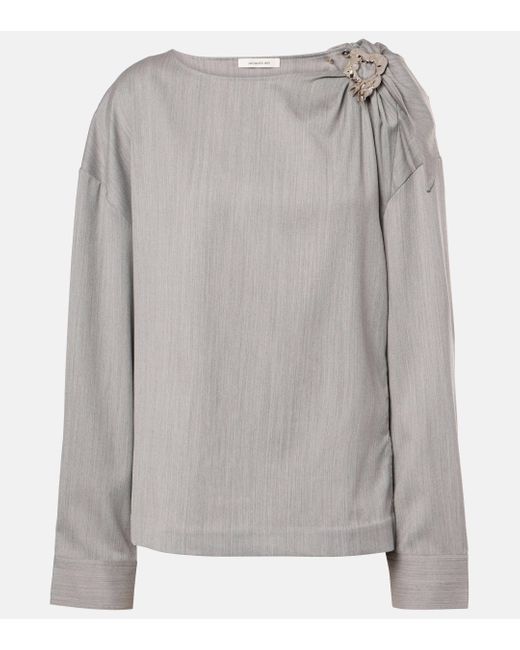 JACQUES WEI Gray Embellished Wool Blouse