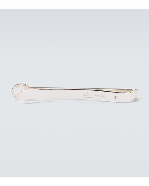 Gucci White Interlocking G 925 Sterling Tie Bar for men