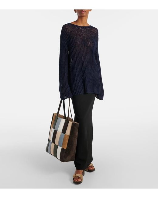 Khaite Blue Elowen Open-Knit Cotton-Blend Sweater